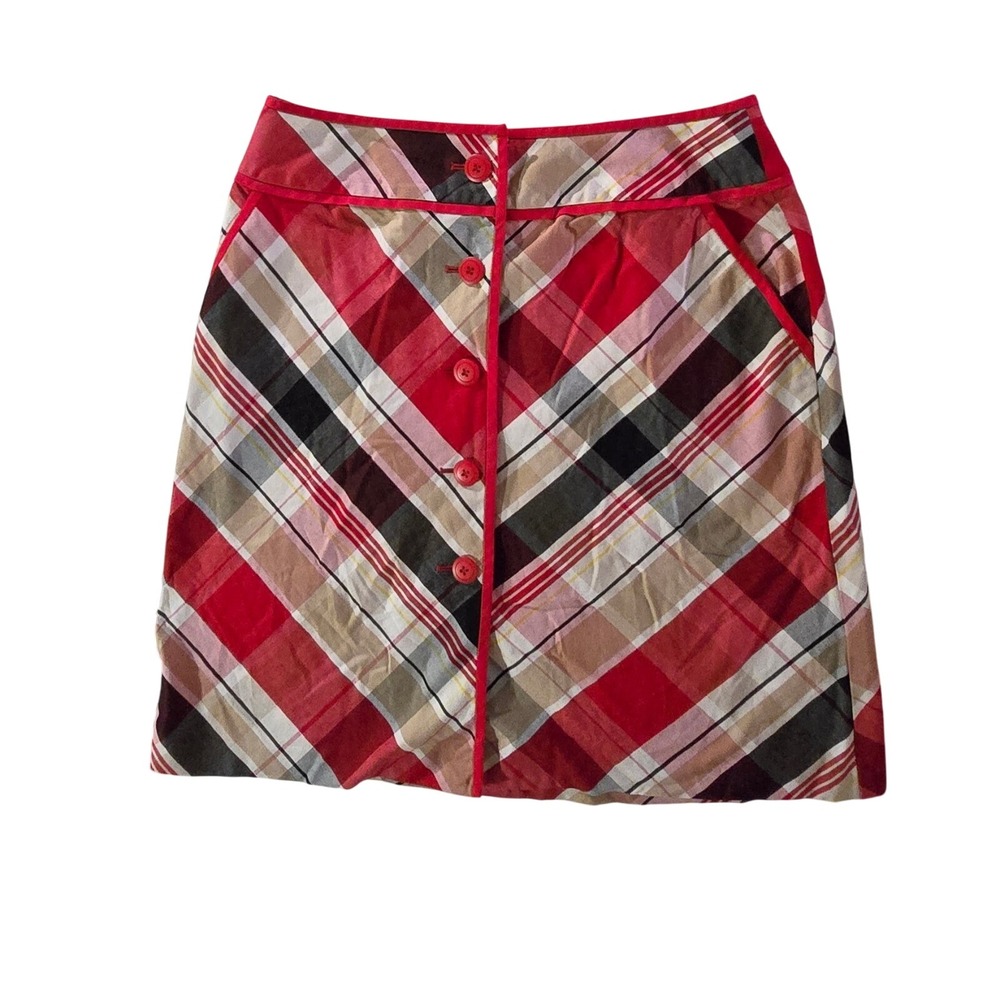 Bandolino Red Mini skirt holiday plaid‎ red gold white black retro vintage 12